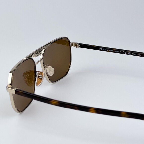 Prada PR58YS ZVN5Y1 Men BRAND NEW Sunglasses Gold Brown Polarized Pilot - Picture 7 of 11